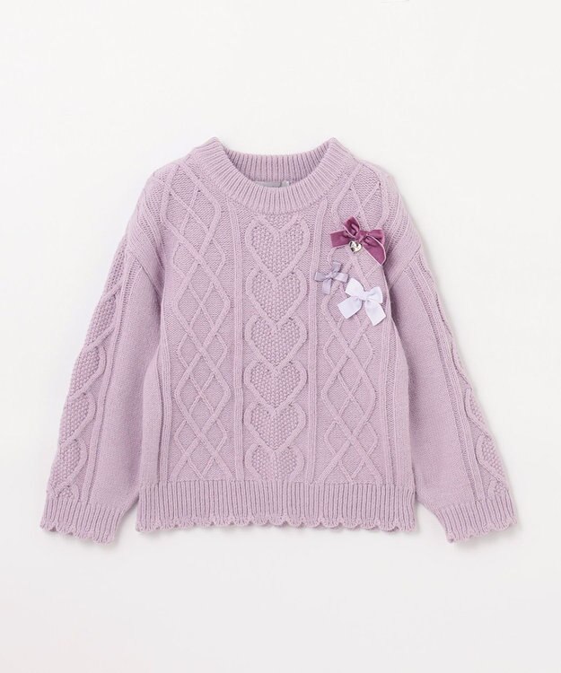 ANY KIDS リボン ケーブル ニット ラベンダー