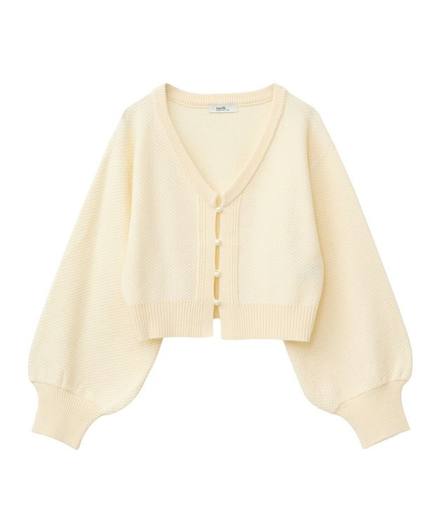 earth music&ecology パールボタンショートニットカーディガン Yellow