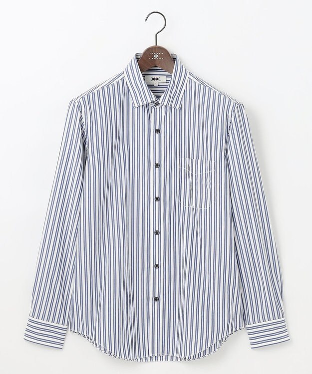 JOSEPH ABBOUD 【シルク×綿ブレンド】シルクコットンストライプ シャツ サックスブルー系1