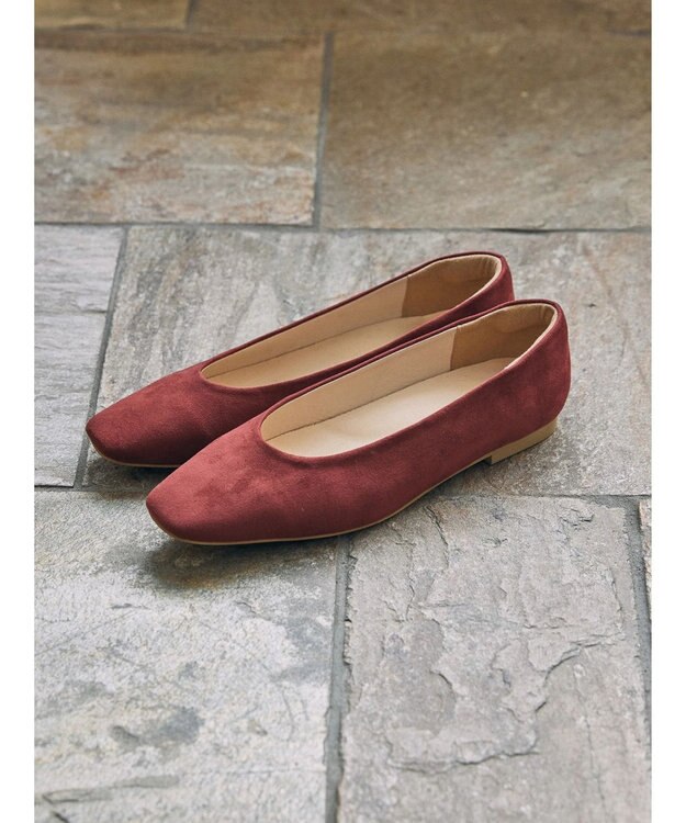 AMERICAN HOLIC 【整履き】スクエアトゥスェードフラットシューズ Red