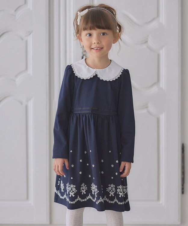 ANY KIDS 襟付き 長袖 ワンピース ネイビー