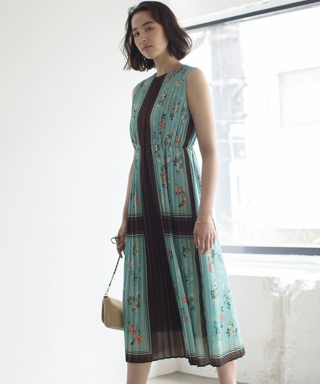 組曲 L スカーフパネルプリント ワンピース グリーン系5