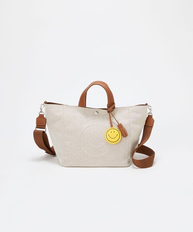 TOPKAPI 【Breath TOPKAPI】SMILE COLLECTION エンボス スマイル 2way トートバッグ /スマイルチャーム付き ベージュ