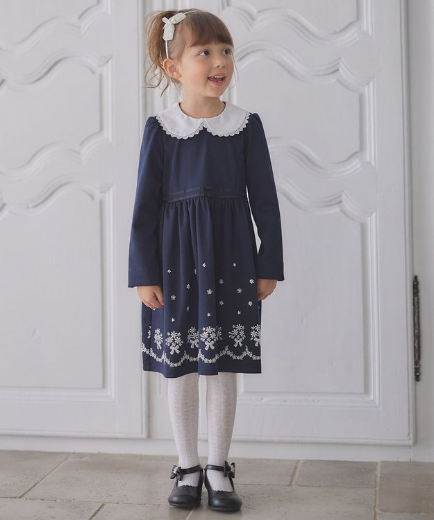 ANY KIDS 襟付き 長袖 ワンピース ネイビー