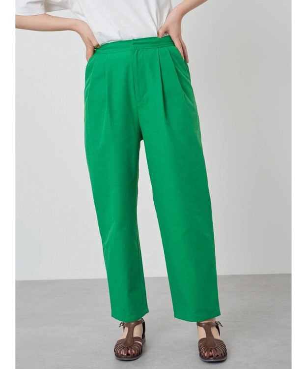 Green Parks 綿麻混タックテーパードパンツ Dark Navy