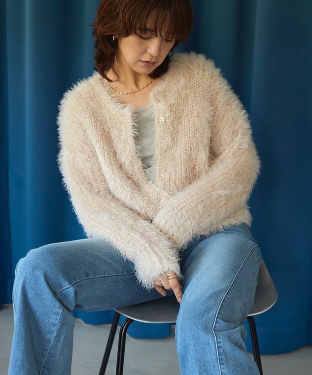 AMERICAN HOLIC シャギーニットクルーネックカーディガン Ecru