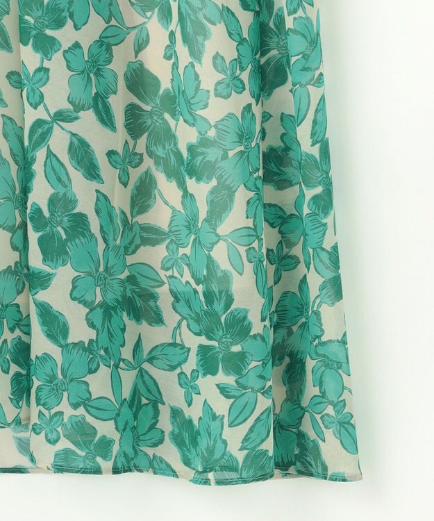 自由区 L ハーバリウムフラワープリントVネック ワンピース ベージュ×エメラルド