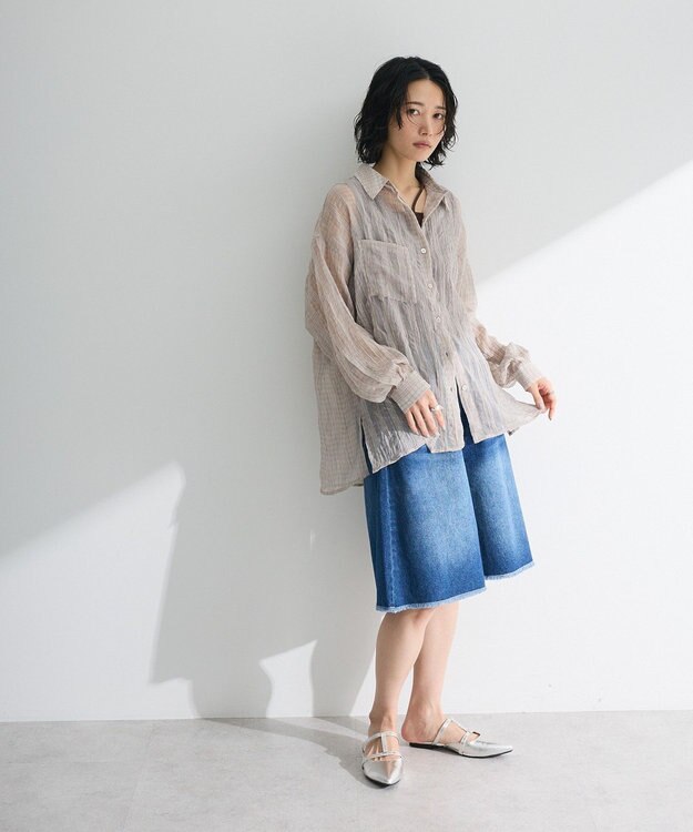 Green Parks シアーワッシャーロングスリーブシャツ Light Gray