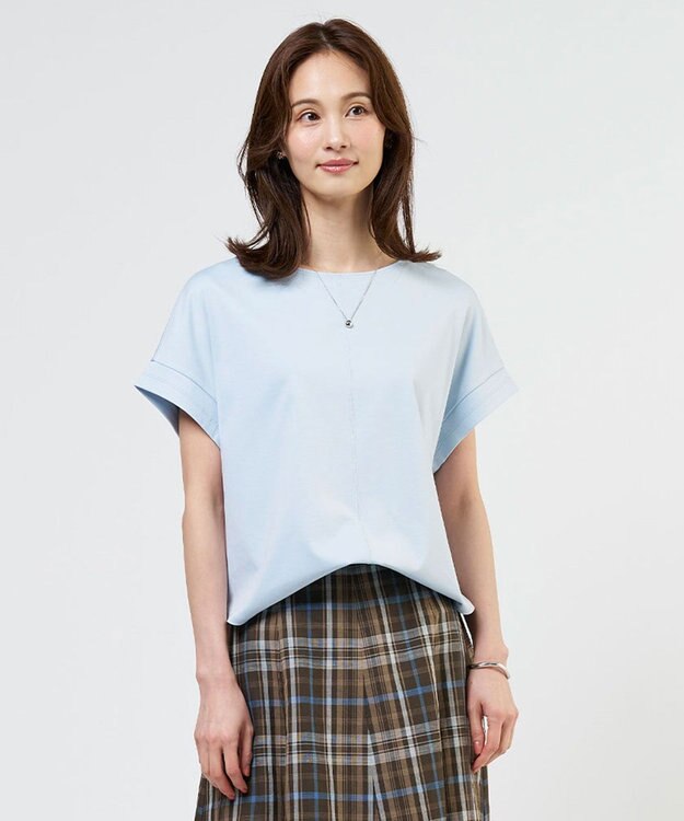 J.PRESS LADIES L 【2WAY】コットンスムース フレンチスリーブ カットソー サックスブルー系