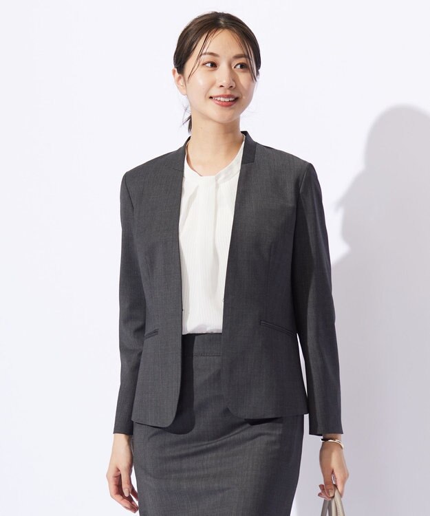 J.PRESS LADIES S 【セットアップ対応】BAHARIYE PINHEAD ノーカラー ジャケット グレー系