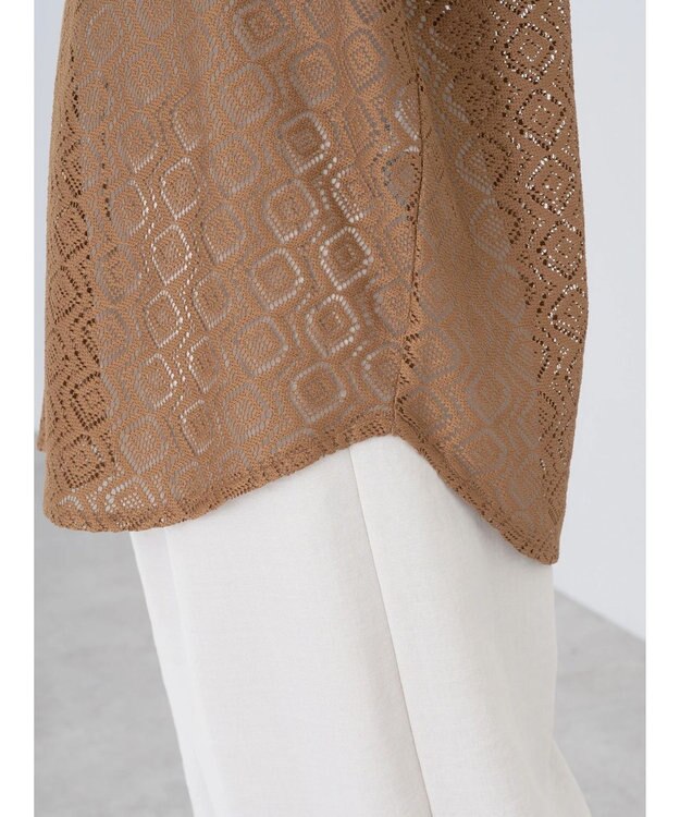 earth music&ecology レースバンドカラーシャツ Green