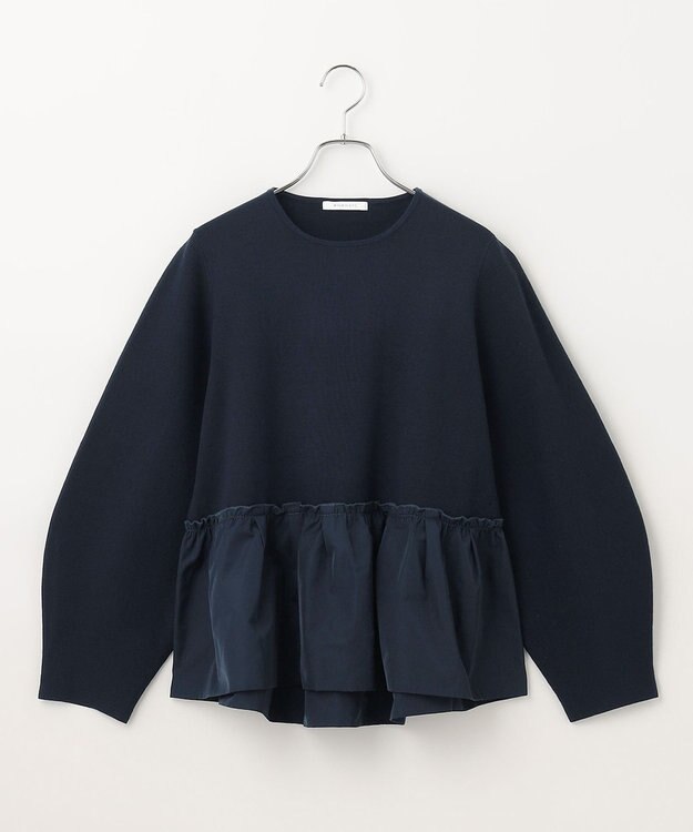 #Newans 【洗える】コンビネーションペプラムチュニックニット ネイビー