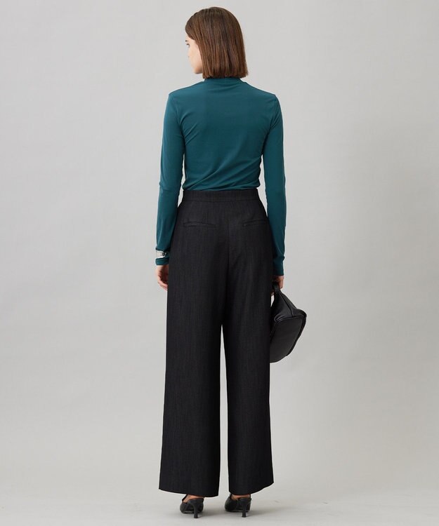 ICB 【洗える】 ドレープスラブデニム ワイドパンツ ブラック系