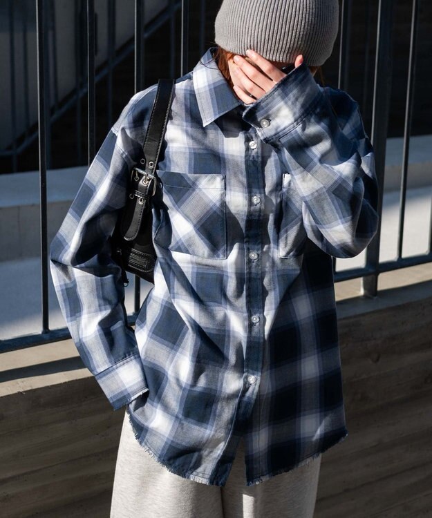 WEGO チェックBIGシャツ ネイビー