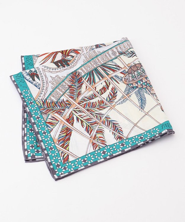 23区 manipuri リヤドシルク スカーフ グリーンプリント