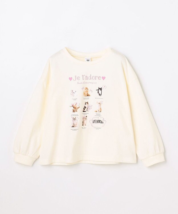 ANY KIDS 【綿100%】ネコアソート 長袖Tシャツ エクリュ
