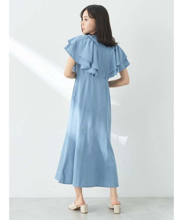 earth music&ecology ラッフル前開きデニムワンピース Light Indigo