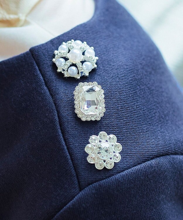 Tiaclasse L 【洗える】裏起毛ドッキングワンピース ネイビー