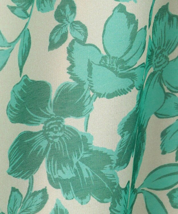 自由区 L ハーバリウムフラワープリントVネック ワンピース ベージュ×エメラルド