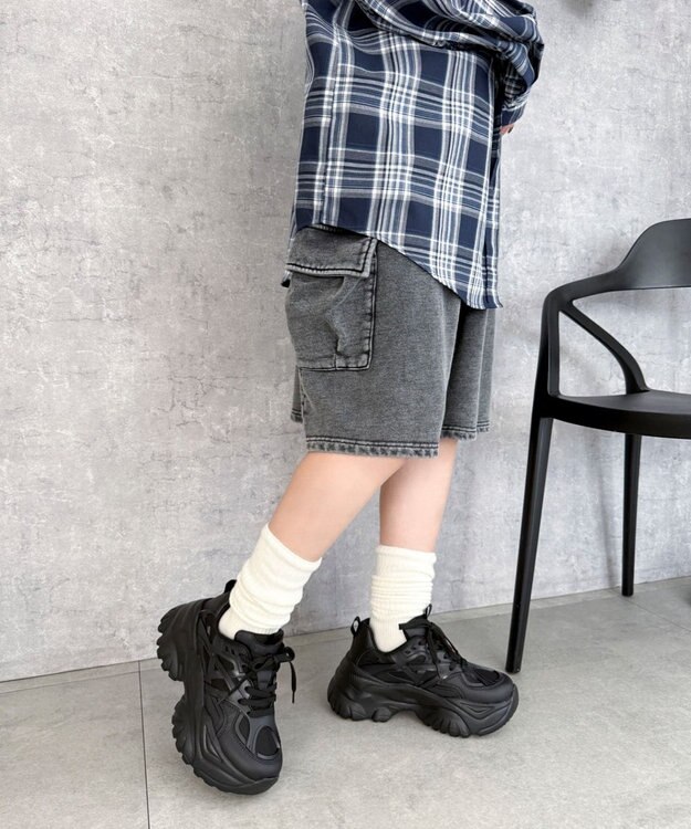 WEGO 【SMLサイズ展開】ラバーコンビ厚底スニーカー ブラック