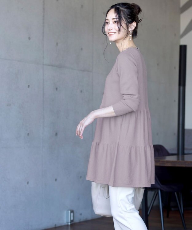 Tiaclasse L 【洗える】大人華やぐ2段ティアードニットチュニック ラベンダーグレー