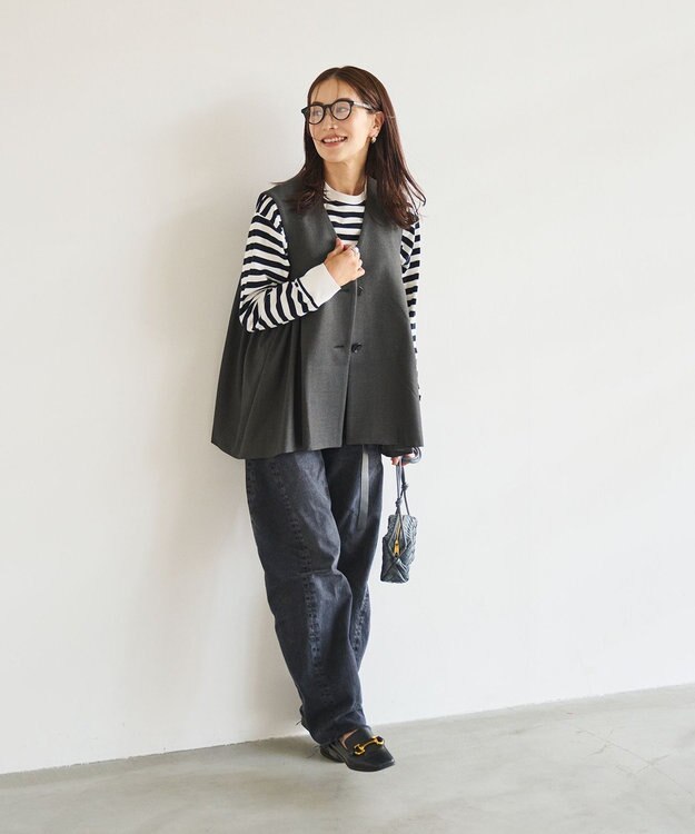 #Newans 【セレモニーにも】〈亀恭子さんコラボ〉サイドギャザージレ グレー