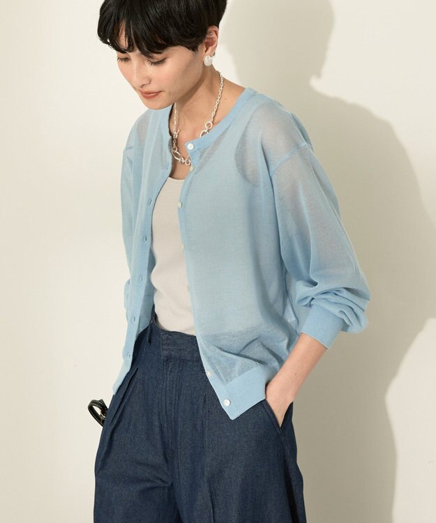 AMERICAN HOLIC シアークルーネックニットカーディガン Light Blue