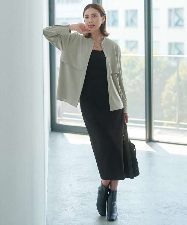 ICB 【洗える】【OUR WACOAL コラボ】カップイン スクエアネック タンクトップ ブラック系