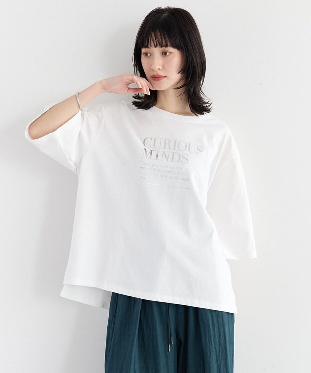 YECCA VECCA 【UVカット】ワイドスリーブ箔プリントTee Off White