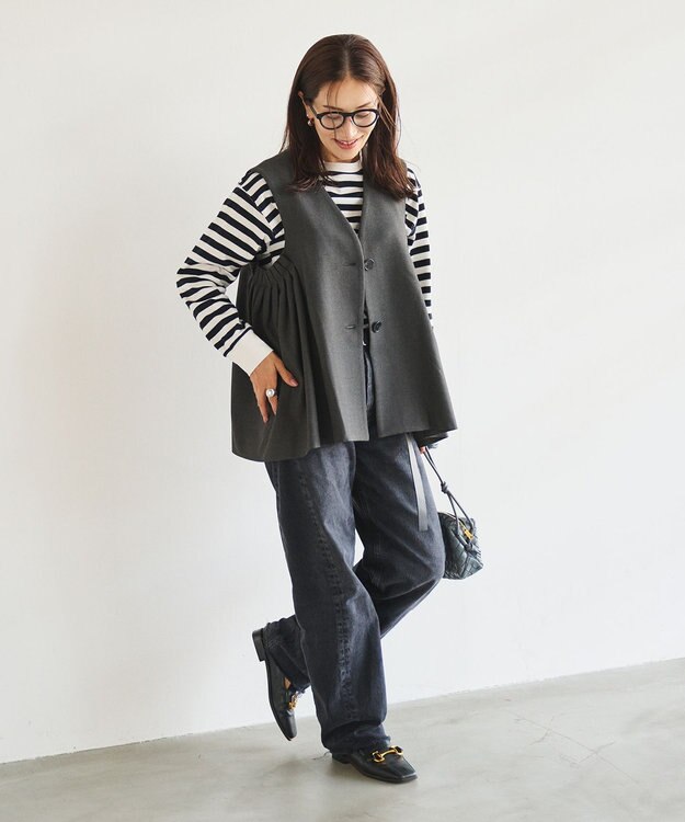 #Newans 【セレモニーにも】〈亀恭子さんコラボ〉サイドギャザージレ グレー