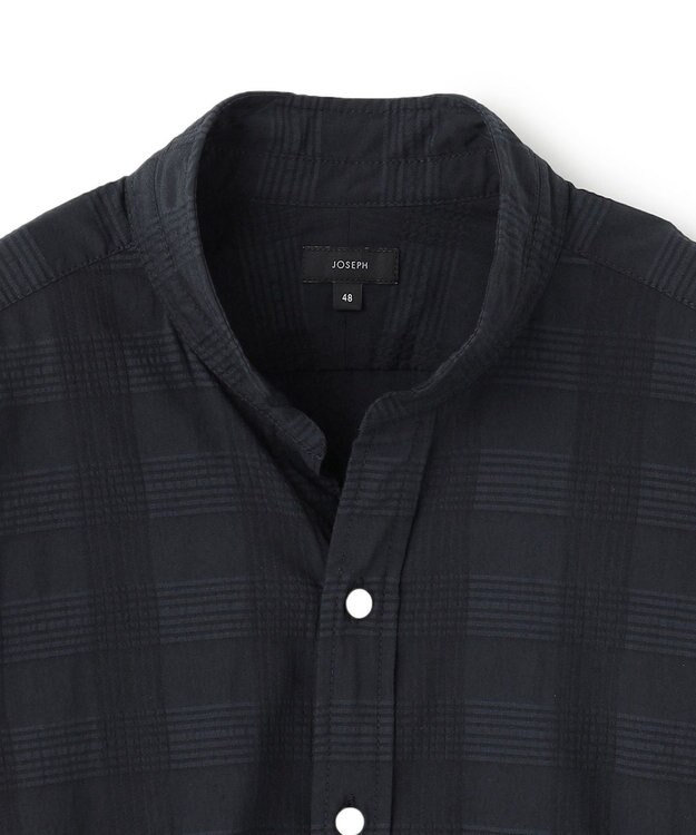 JOSEPH HOMME ドビーチェックストレッチ　ウイングカラーシャツ ネイビー系