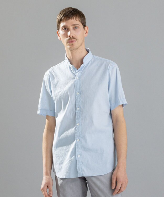 JOSEPH HOMME リネンストレッチブロード 　ウィングカラー半袖シャツ スカイブルー系