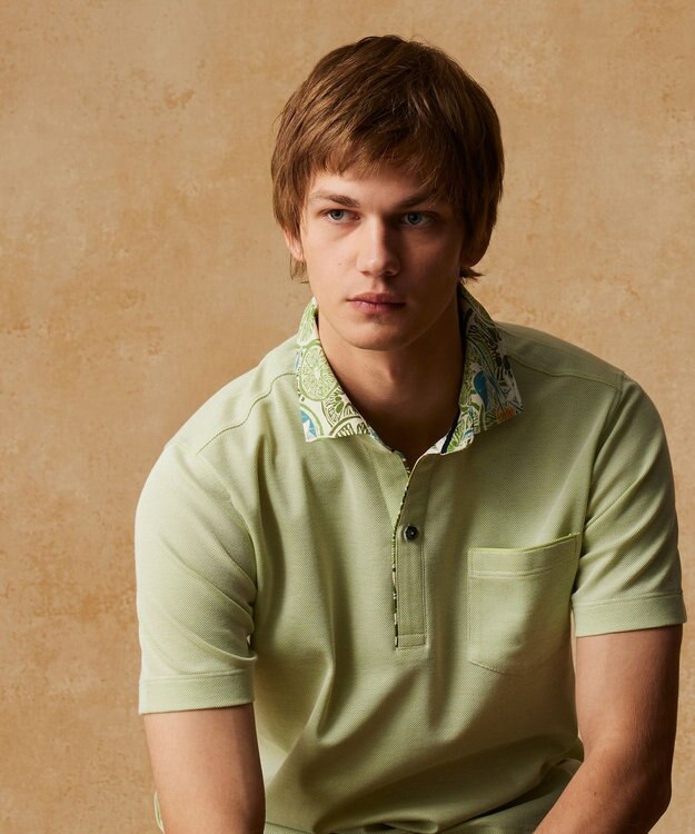 JOSEPH ABBOUD ギフトに！【老舗アロハブランドとコラボレーション】カハラ アロハ ダディ ポロシャツ ライトグリーン×ライム襟