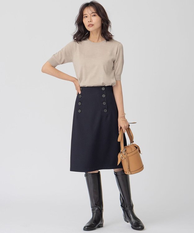 23区 【アンサンブル対応】サステナブルウール 半袖 ニット ライトベージュ