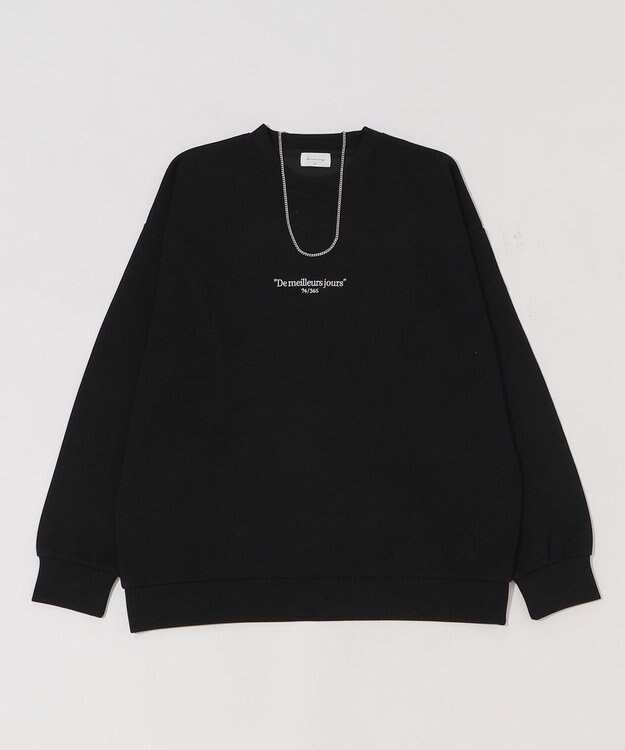 WEGO 【ユニセックス着用ITEM/2点SET/MLサイズ展開】アクセ付きフォトグラフィックプルオーバー ブラック