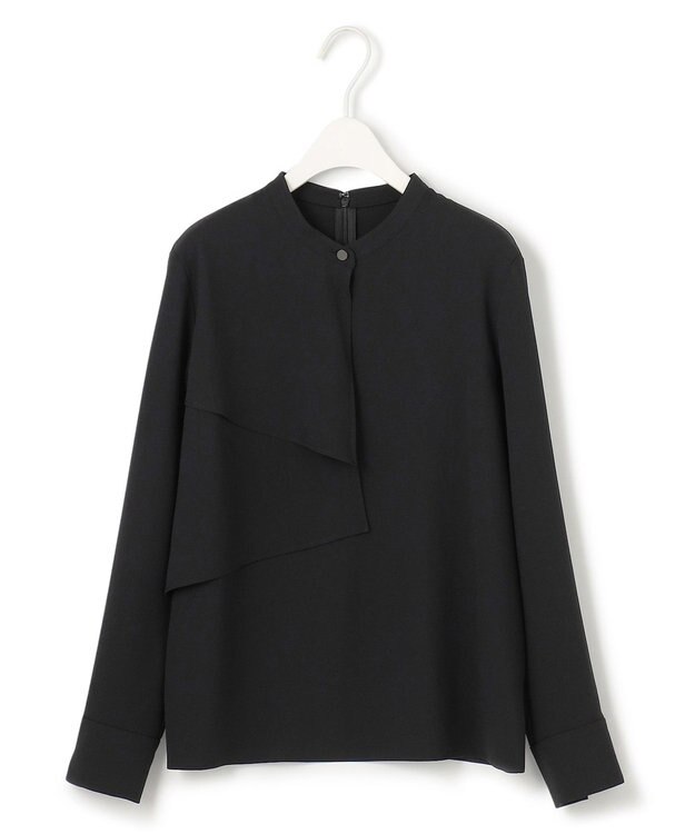 ICB L 【洗える】ストレッチジョーゼット ラッフルデザインブラウス ブラック系