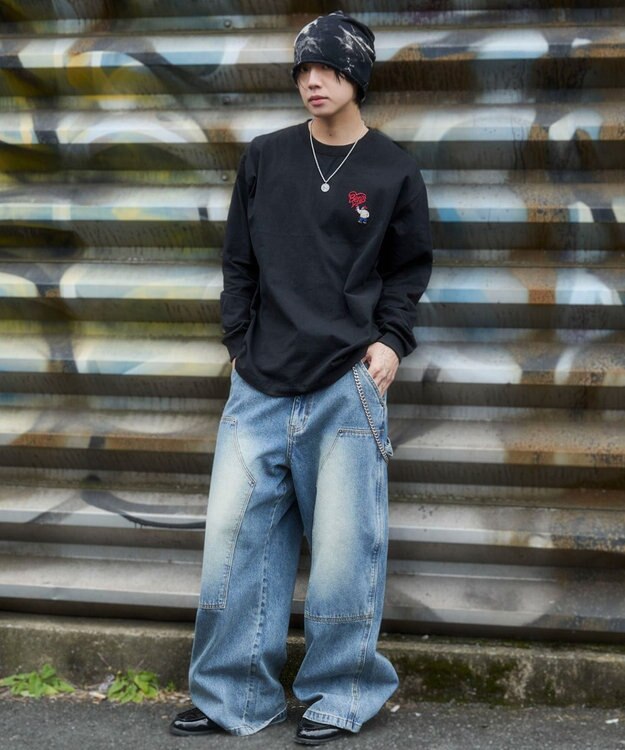 WEGO 【ユニセックス着用ITEM/MLサイズ展開】別注BENDAVISハートワンポイント刺繍T（LS） ブラック