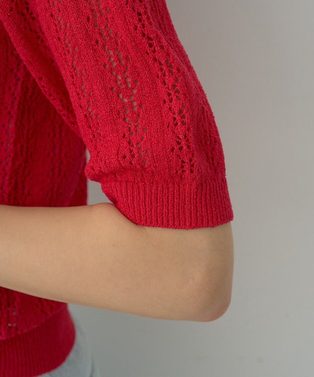 earth music&ecology 透かしニットプルオーバー Red