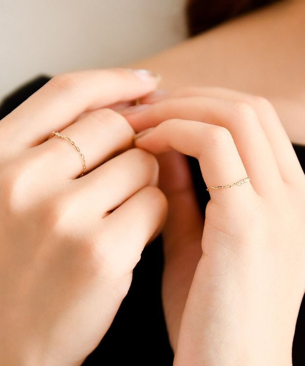 K10】タイニービジューチェーンリング ゴールド/BOX＆ショッパー