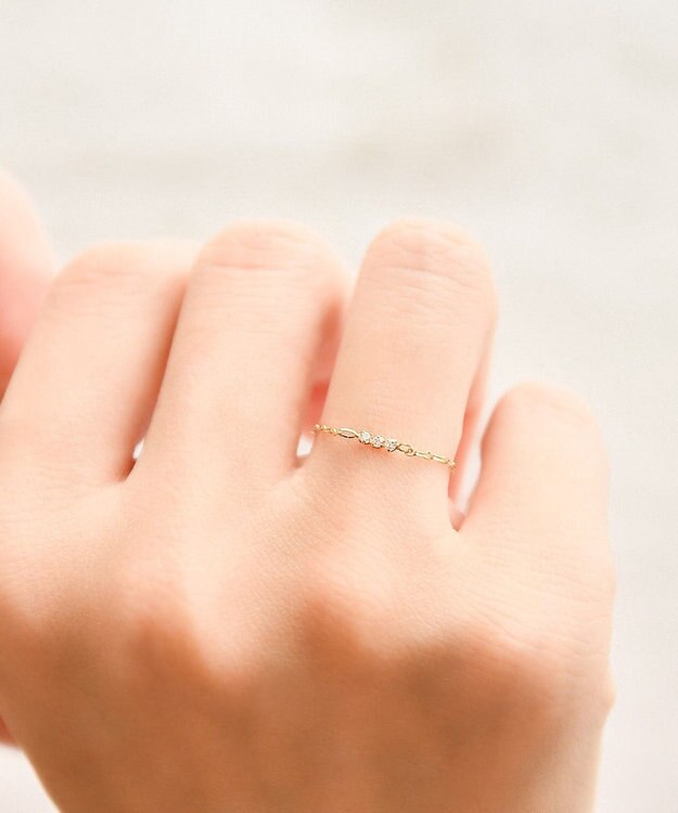 K10】タイニービジューチェーンリング ゴールド/BOX＆ショッパー