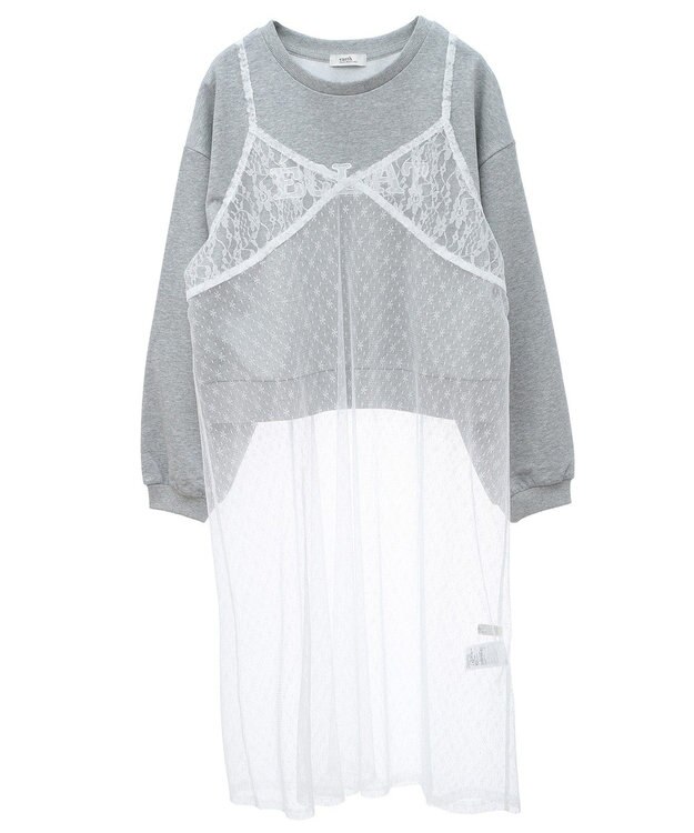 earth music&ecology ＳＥＴ２点レースロゴプルオーバー＋チュールワンピ Light Gray