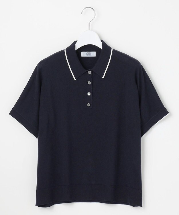 J.PRESS LADIES L 【洗える】ドライコットン ポロ ニット ネイビー系