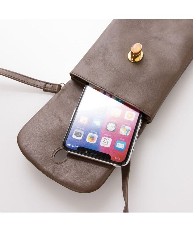 UNBILLION ペルケ perche ジェムストーンヒネリモバイルショルダー グレー