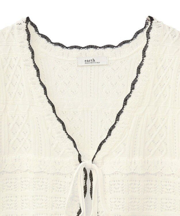 earth music&ecology ミニスカラップ透かし編みニットカーディガン Ivory