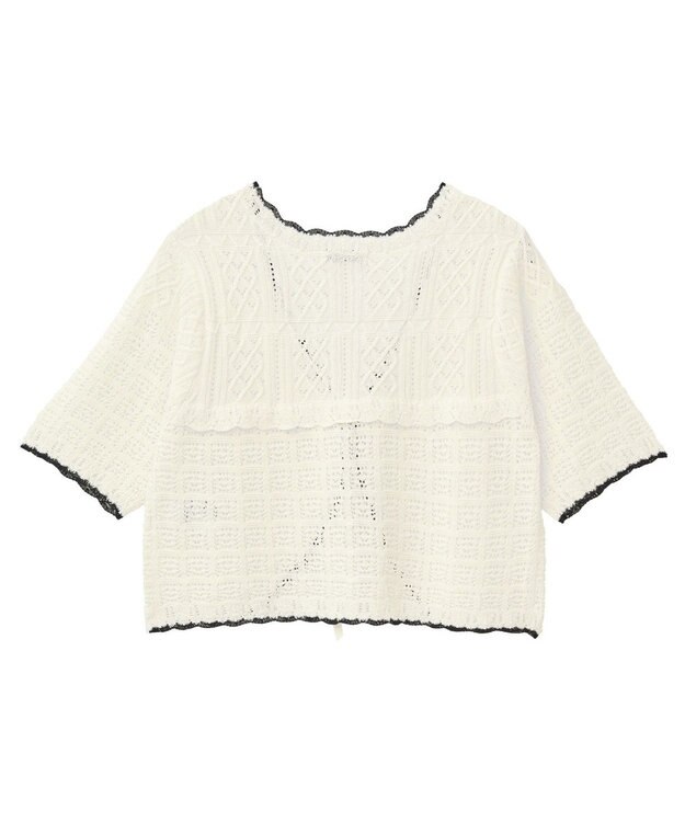 earth music&ecology ミニスカラップ透かし編みニットカーディガン Ivory