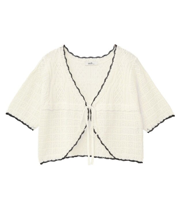 earth music&ecology ミニスカラップ透かし編みニットカーディガン Ivory