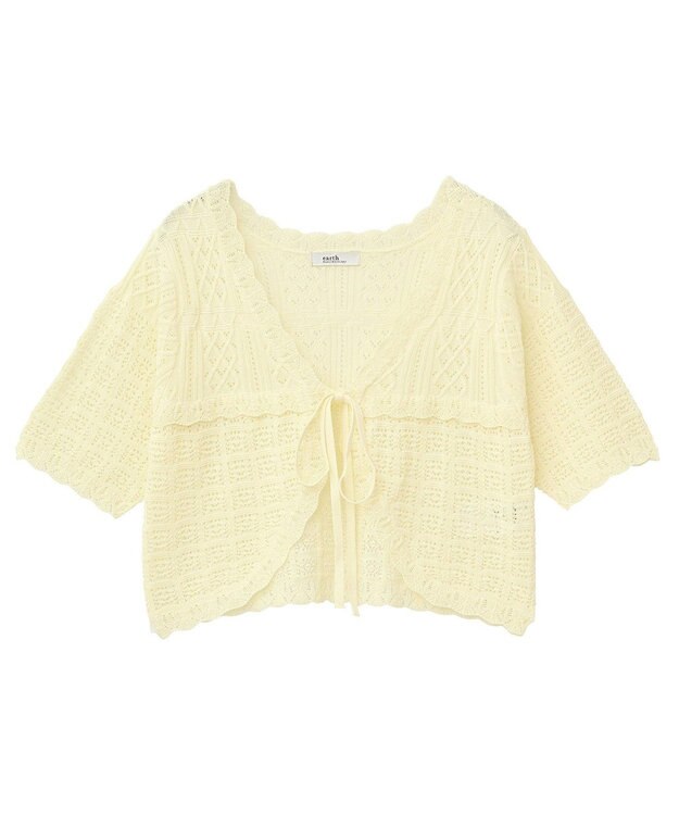 earth music&ecology ミニスカラップ透かし編みニットカーディガン Yellow