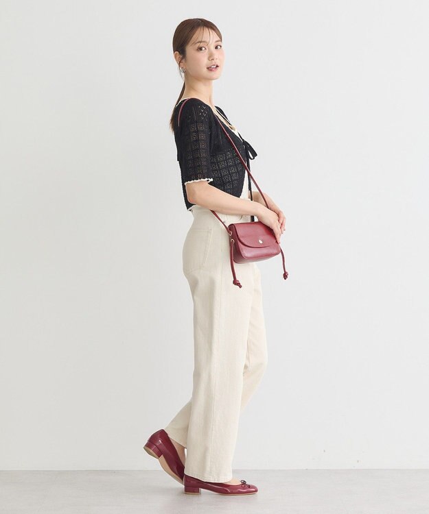 earth music&ecology ミニスカラップ透かし編みニットカーディガン Black