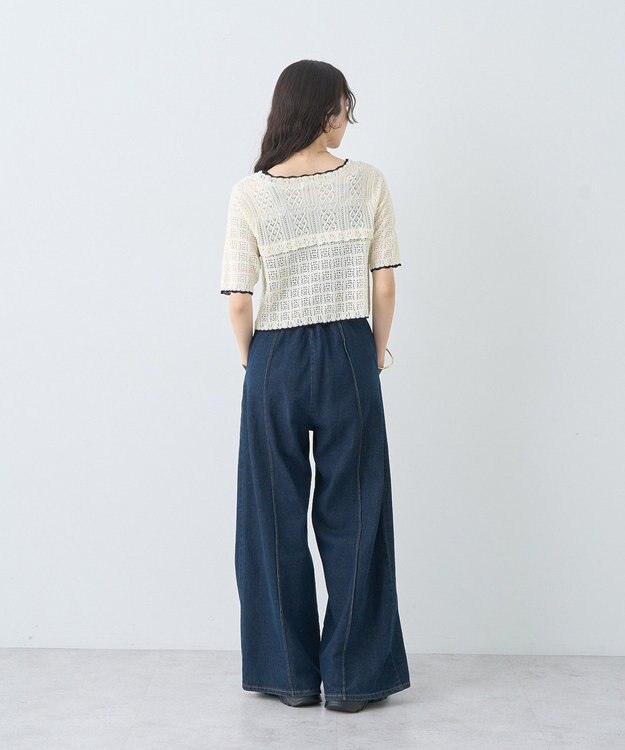 earth music&ecology ミニスカラップ透かし編みニットカーディガン Ivory