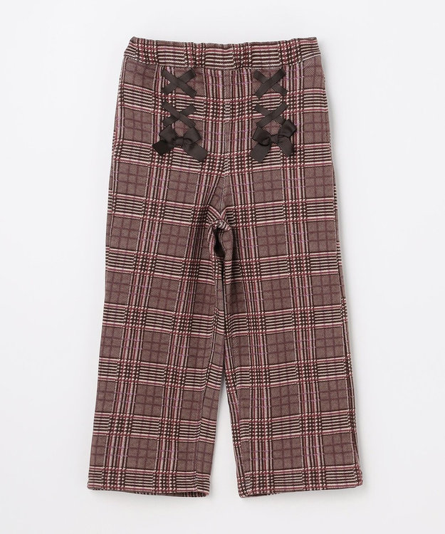 ANY KIDS レースアップ 裏シャギーワイドパンツ ブラウン×チェック